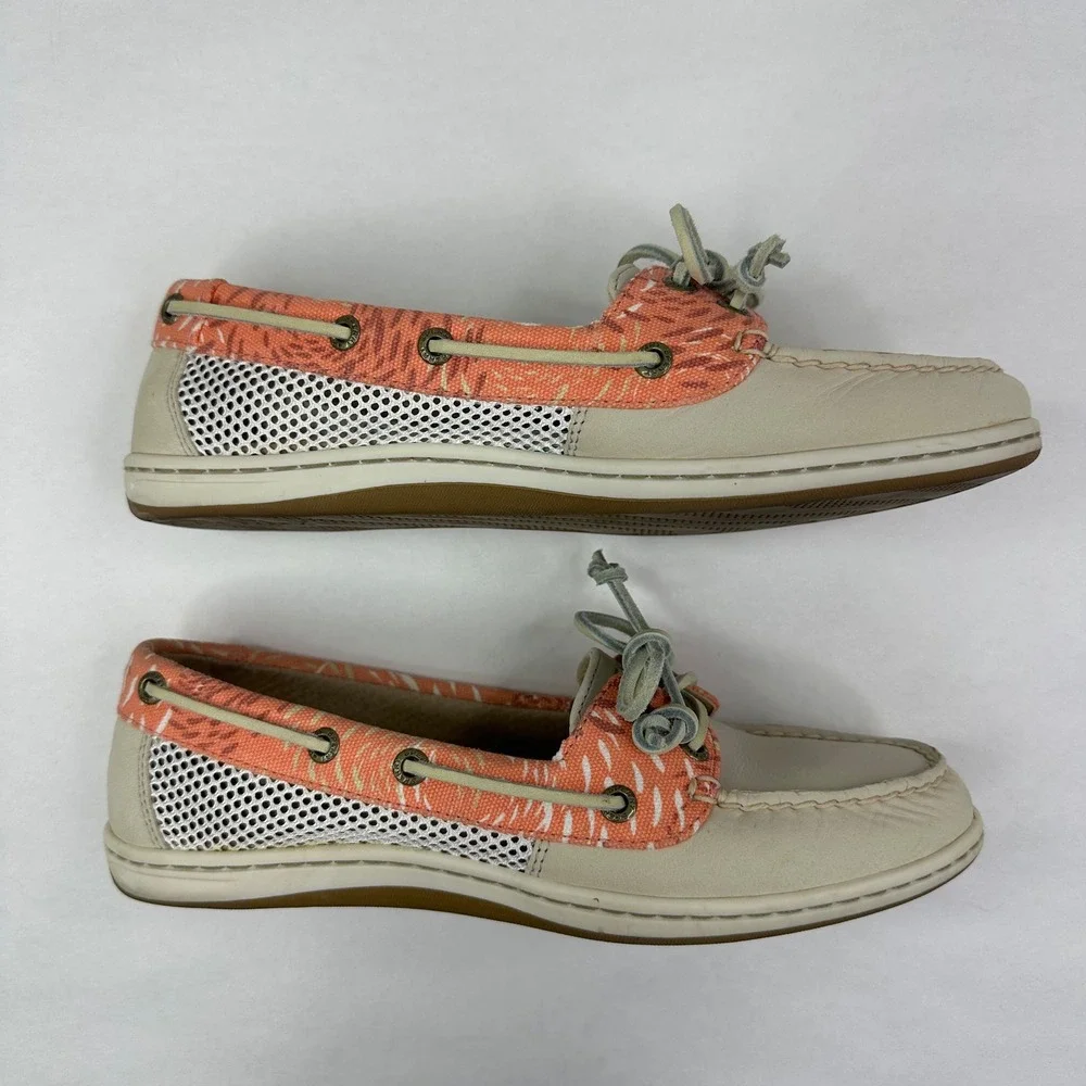 Sperry Womens Firefish Ivory Coral Boat Shoes 8.5 M‎ Leather Mesh